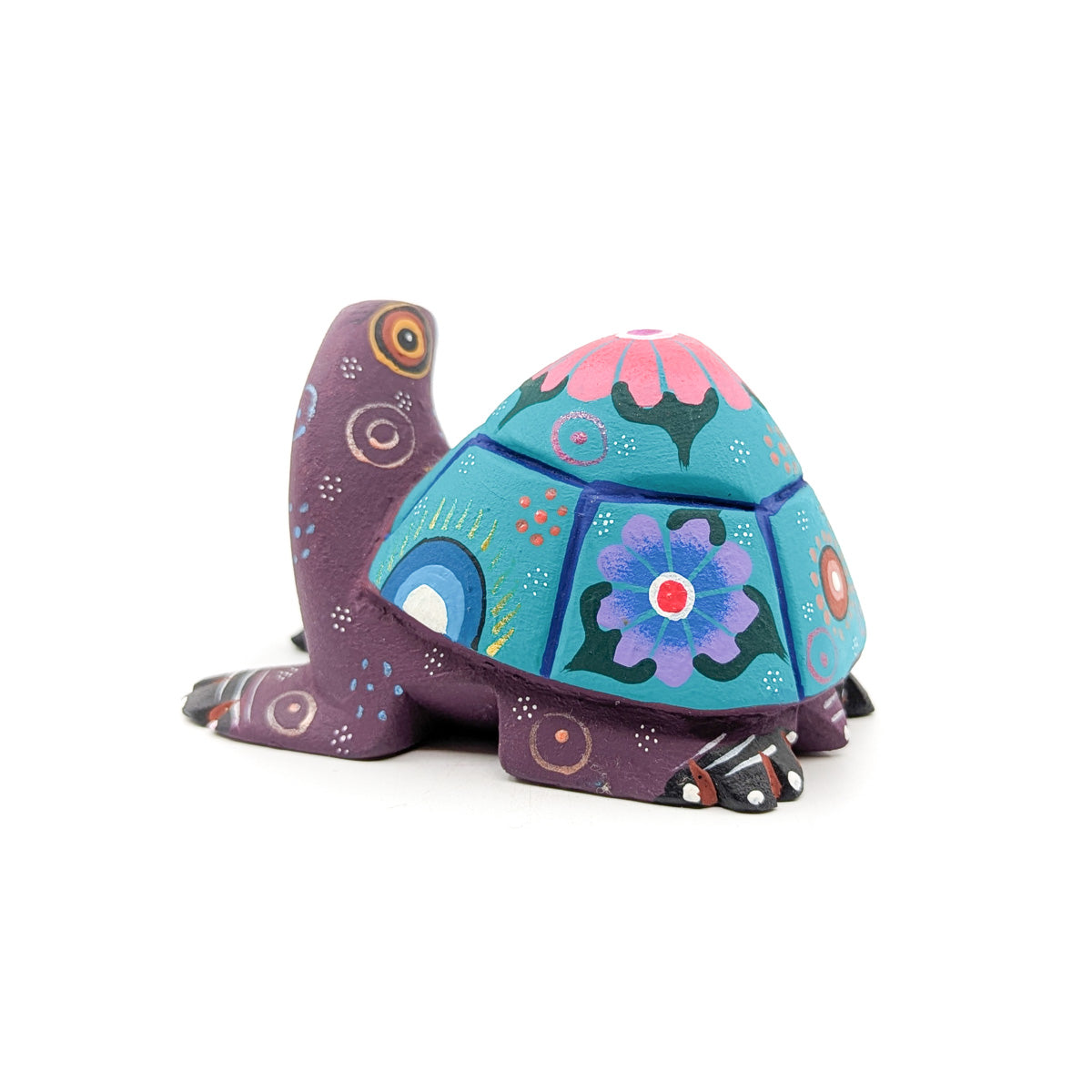 Dark Purple Tortoise with Teal Shell and Pink Flower