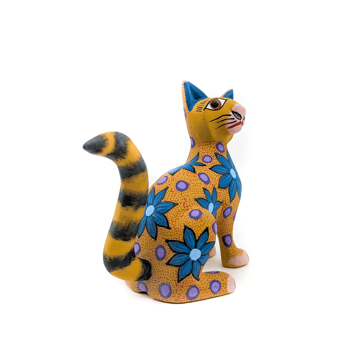 Yellow Cat with Blue Flowers