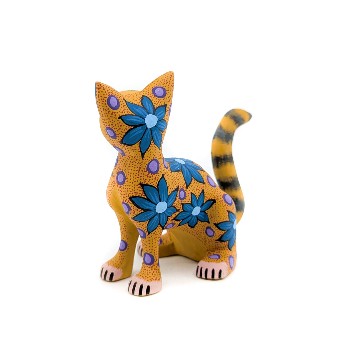 Yellow Cat with Blue Flowers