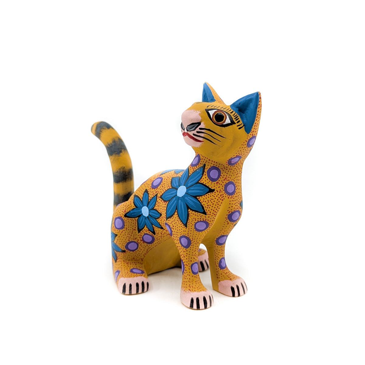 Yellow Cat with Blue Flowers