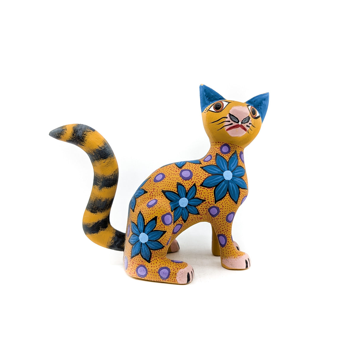 Yellow Cat with Blue Flowers