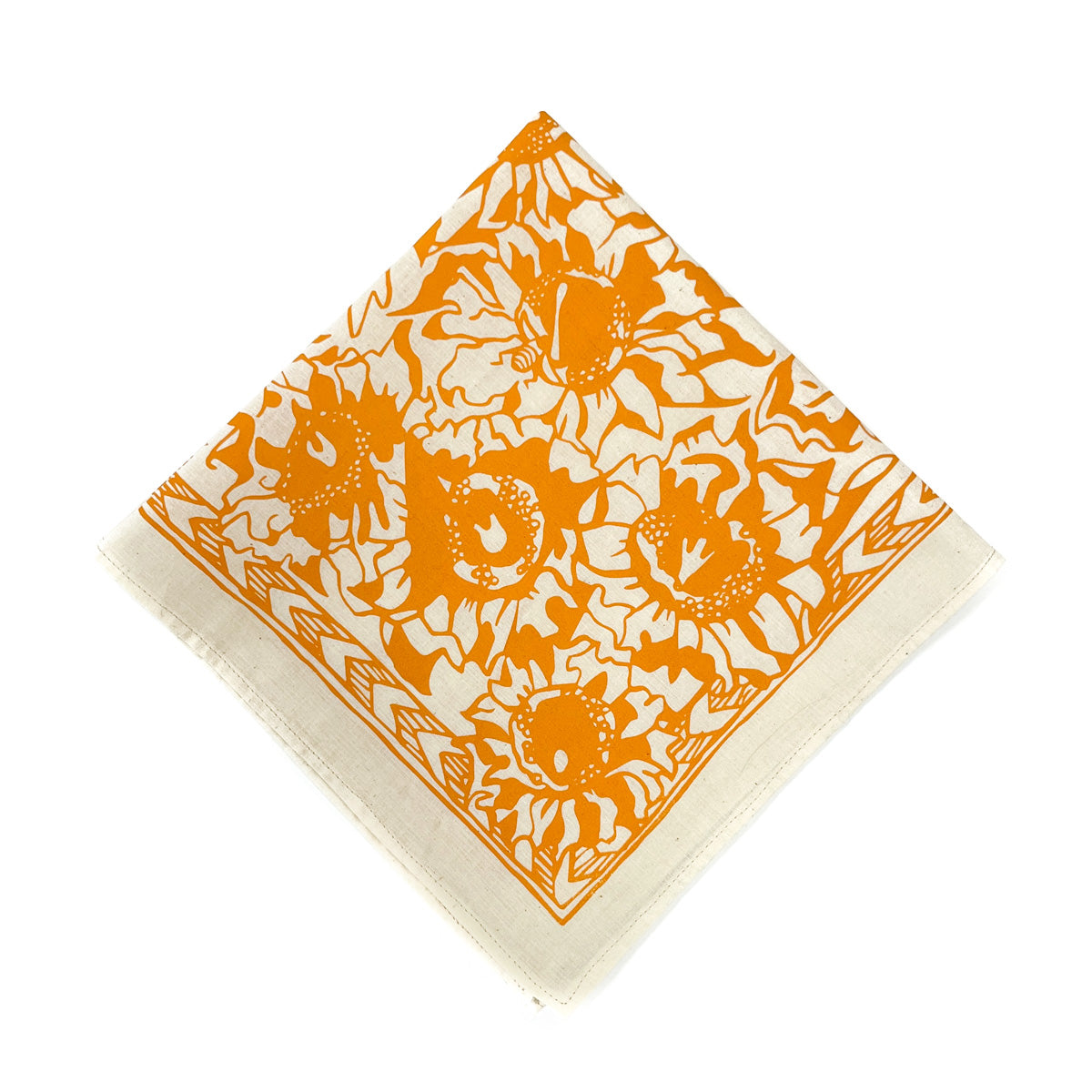 The Saguaro Bloom Bandana was designed to celebrate the flowering cactus.  22x22 inches, 100% cotton bandanas, hand washing recommended. Color: Golden Yellow
