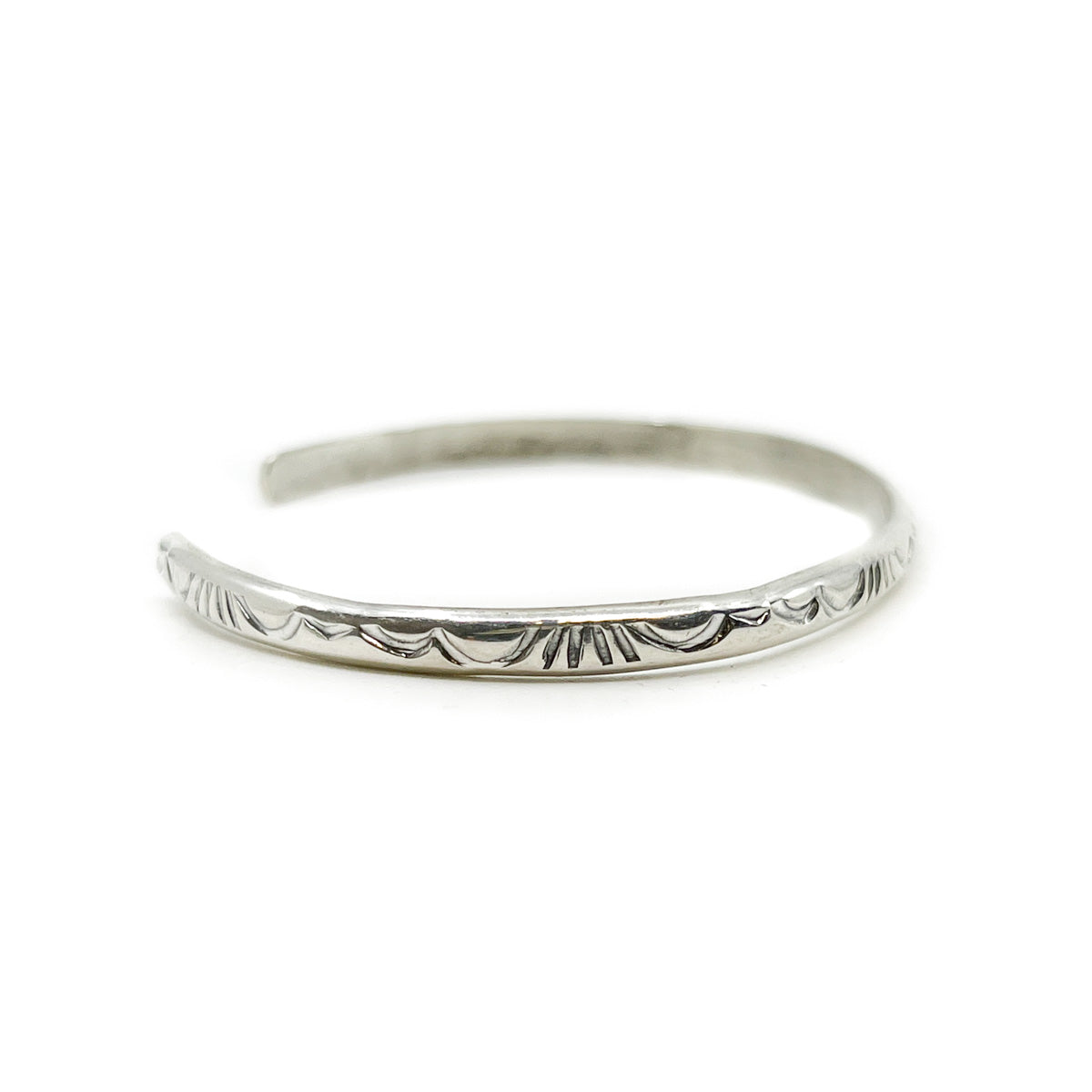 Lightweight Navajo Stamped Half Round Silver Bracelet
