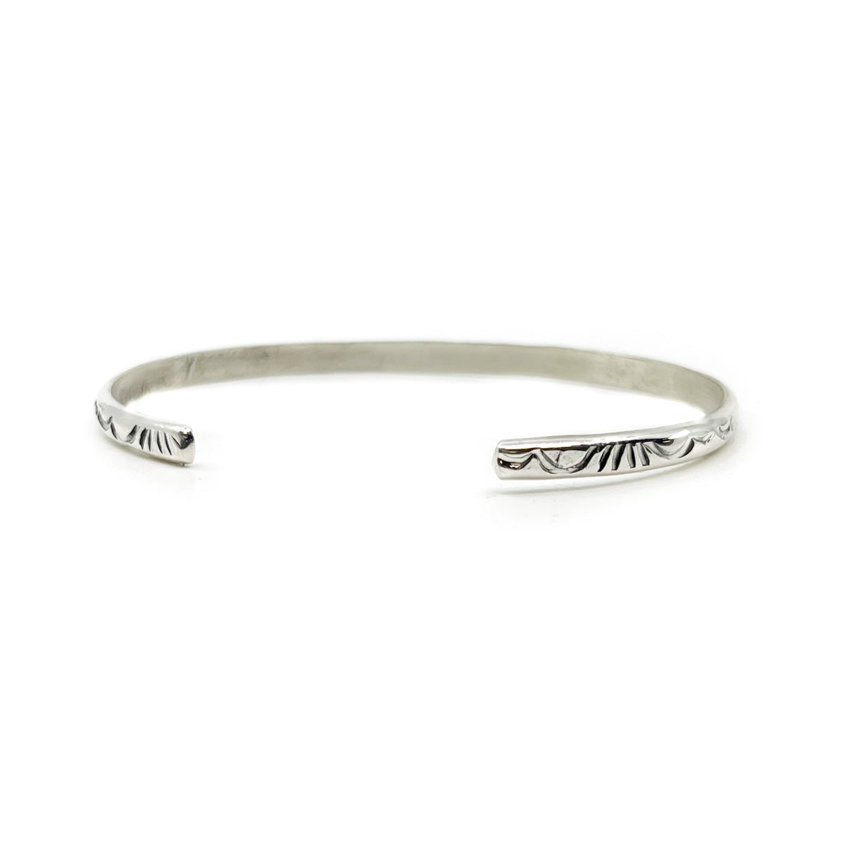 Lightweight Navajo Stamped Half Round Silver Bracelet