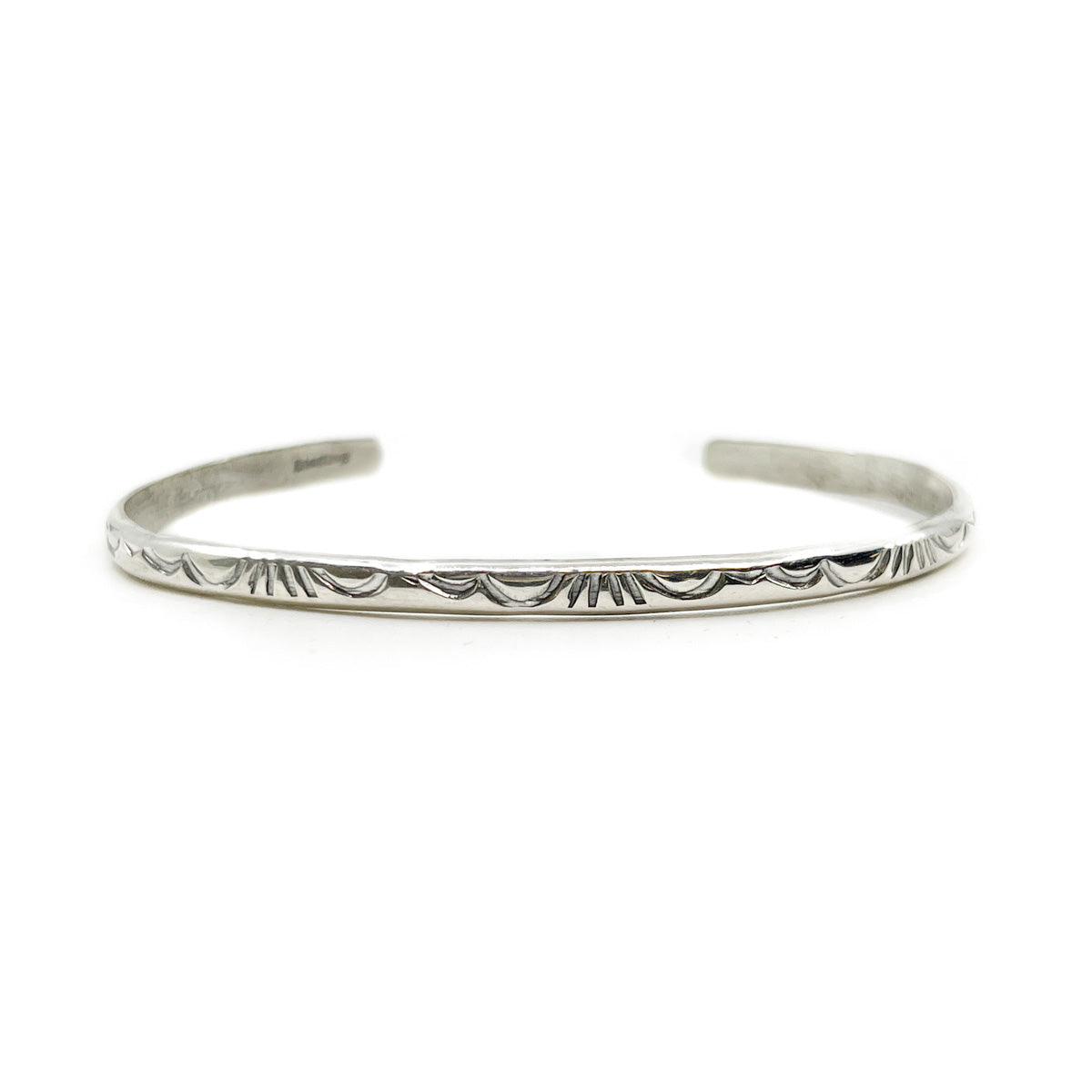 Lightweight Navajo Stamped Half Round Silver Bracelet