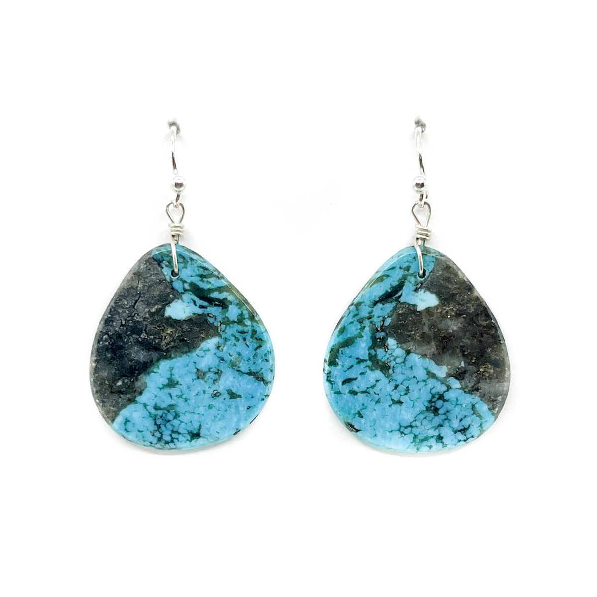 Round Turquoise Slab Earring with Black Matrix