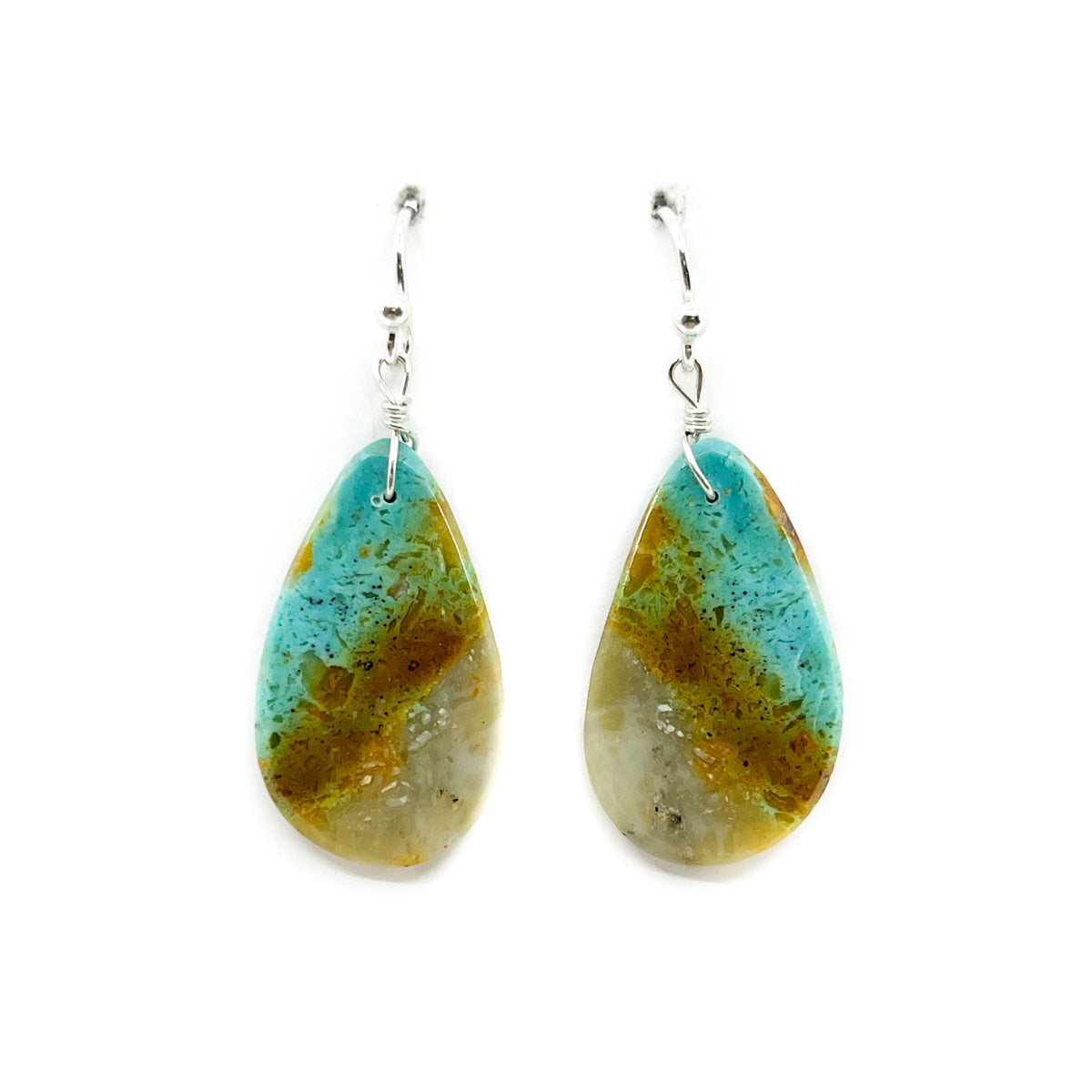 Teardrop Turquoise Slab Earrings with Distinctive Brown Matrix - Santo Domingo Pueblo