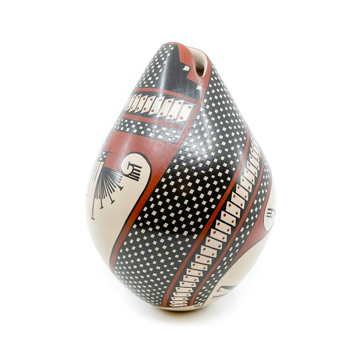 Large Pot with Sculptural Opening and Traditional Checkerboard Pattern
