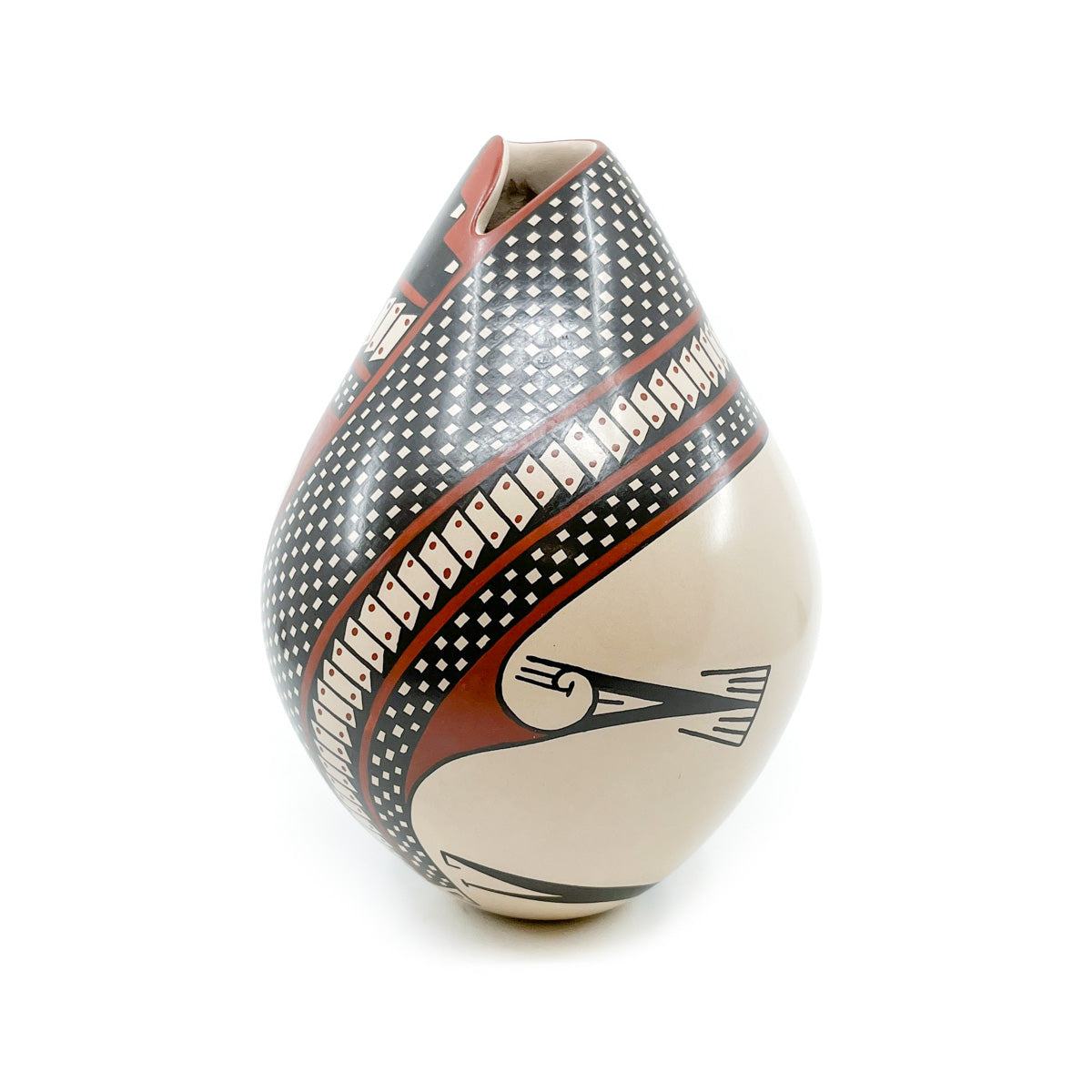 Large Pot with Sculptural Opening and Traditional Checkerboard Pattern