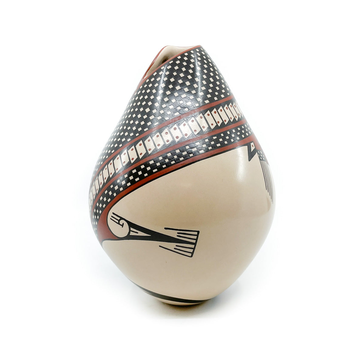 Large Pot with Sculptural Opening and Traditional Checkerboard Pattern