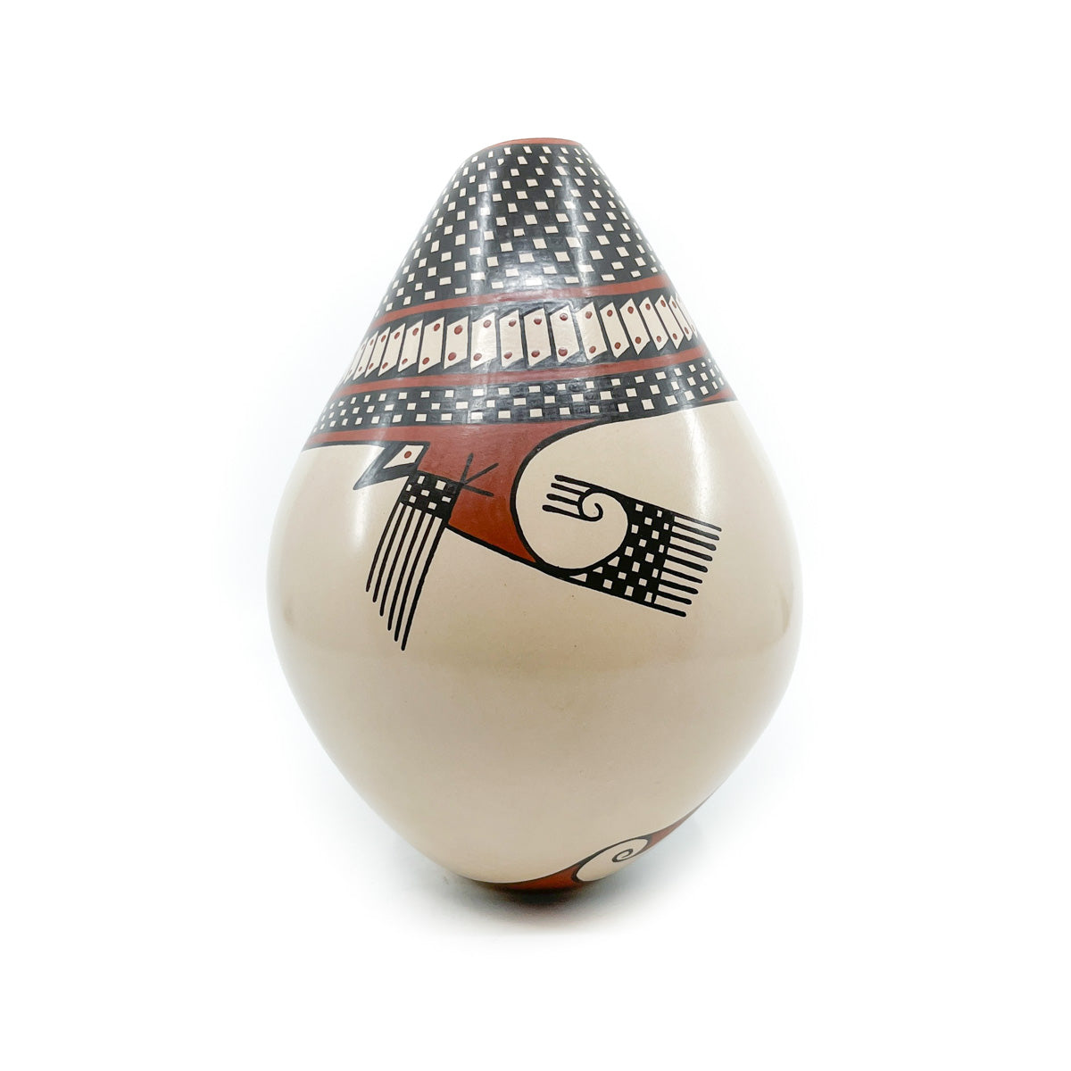 Large Pot with Sculptural Opening and Traditional Checkerboard Pattern