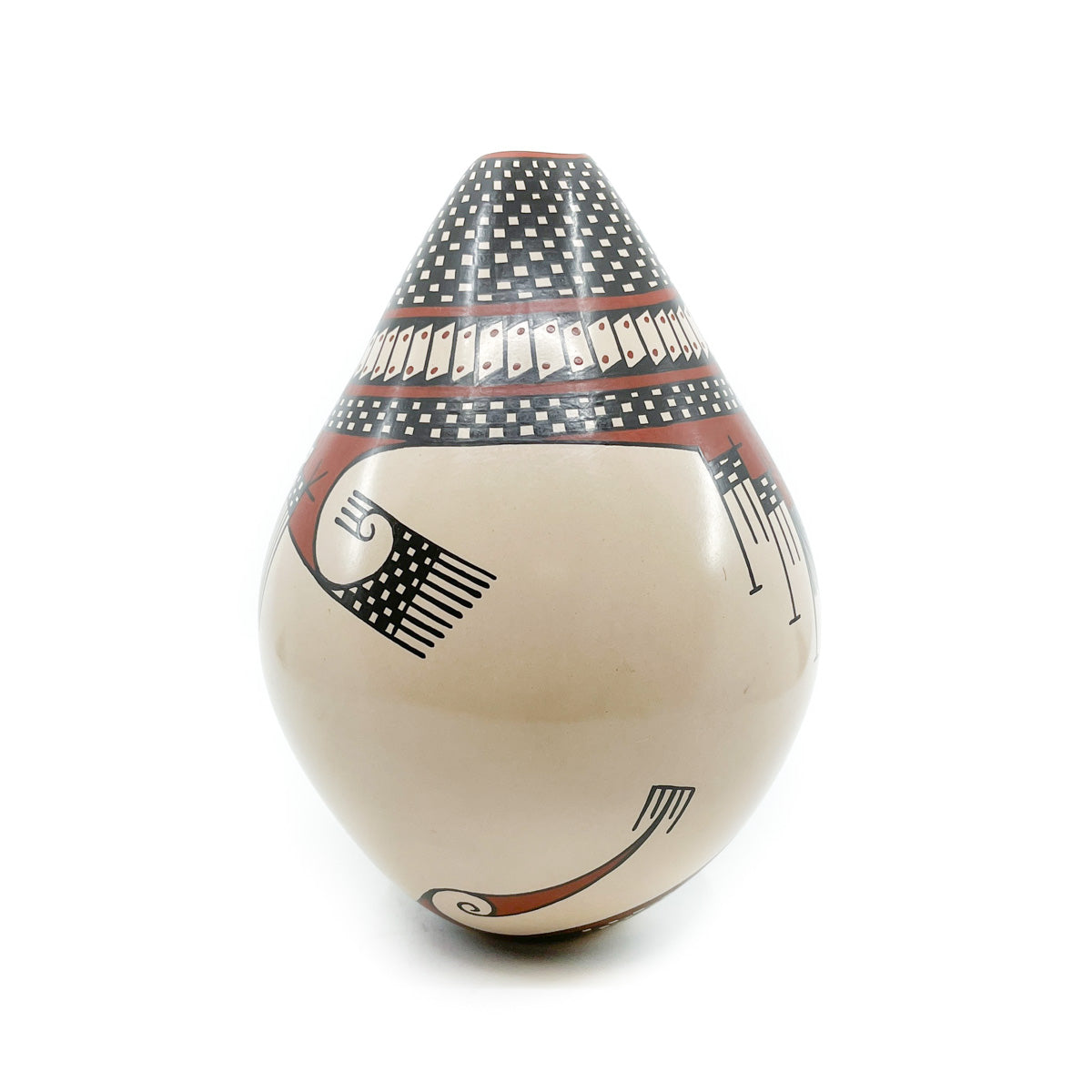 Large Pot with Sculptural Opening and Traditional Checkerboard Pattern