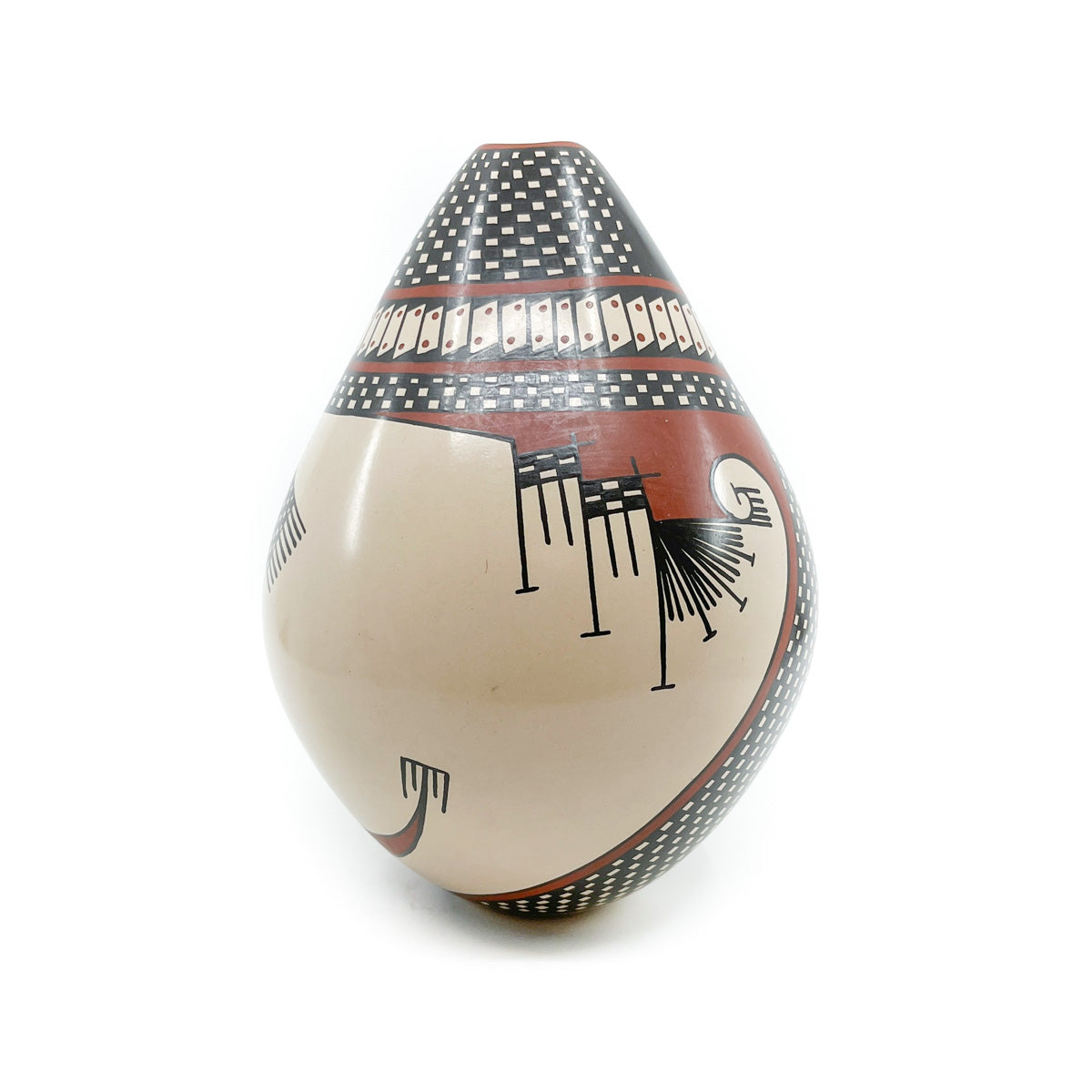 Large Pot with Sculptural Opening and Traditional Checkerboard Pattern