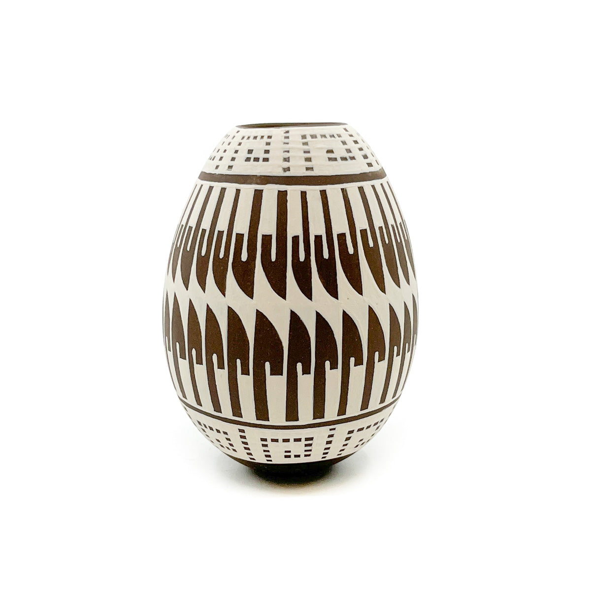 Feather Patterned White on Brown Pot
