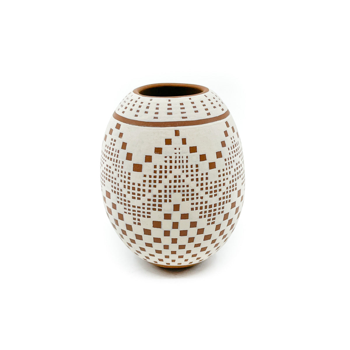 Buff Checkerboard Design on Red Pot