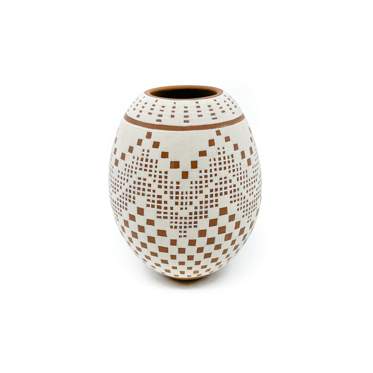 Buff Checkerboard Design on Red Pot