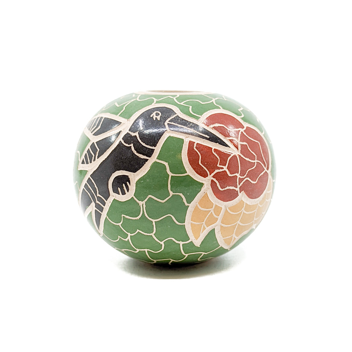 Small Seed Pot with Blossoms & Hummingbirds