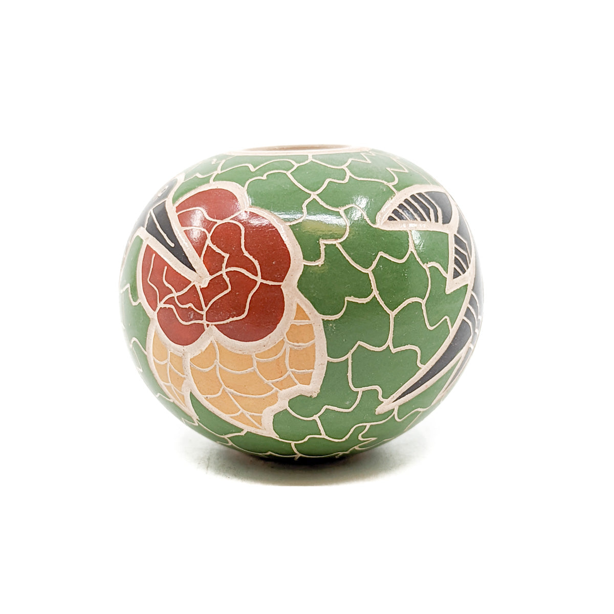 Small Seed Pot with Blossoms & Hummingbirds