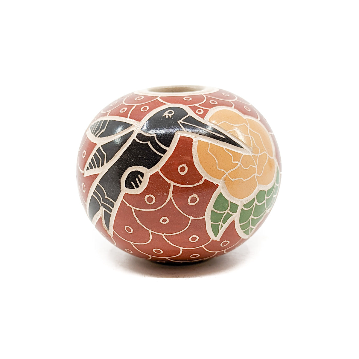 Small Seed Pot with Blossoms & Hummingbirds