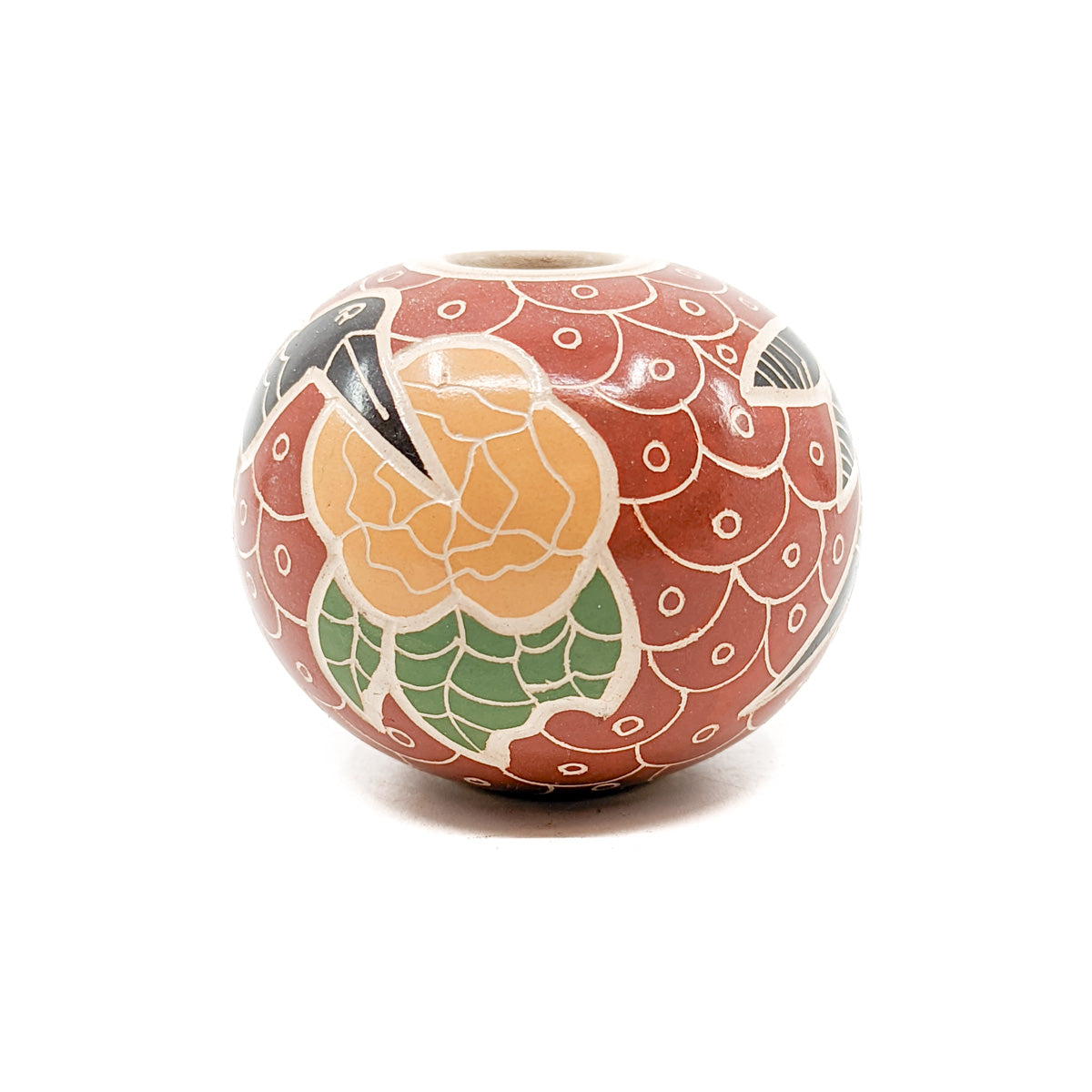 Small Seed Pot with Blossoms & Hummingbirds