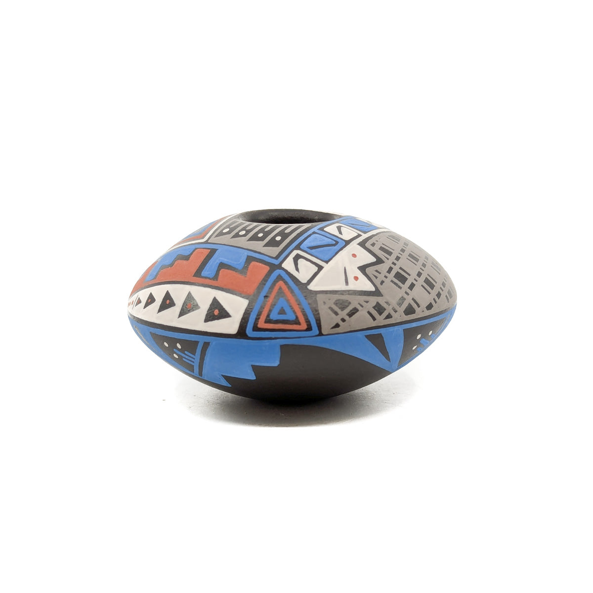 Blue, Red, White and Black Geometric Fish Design Seed Pot
