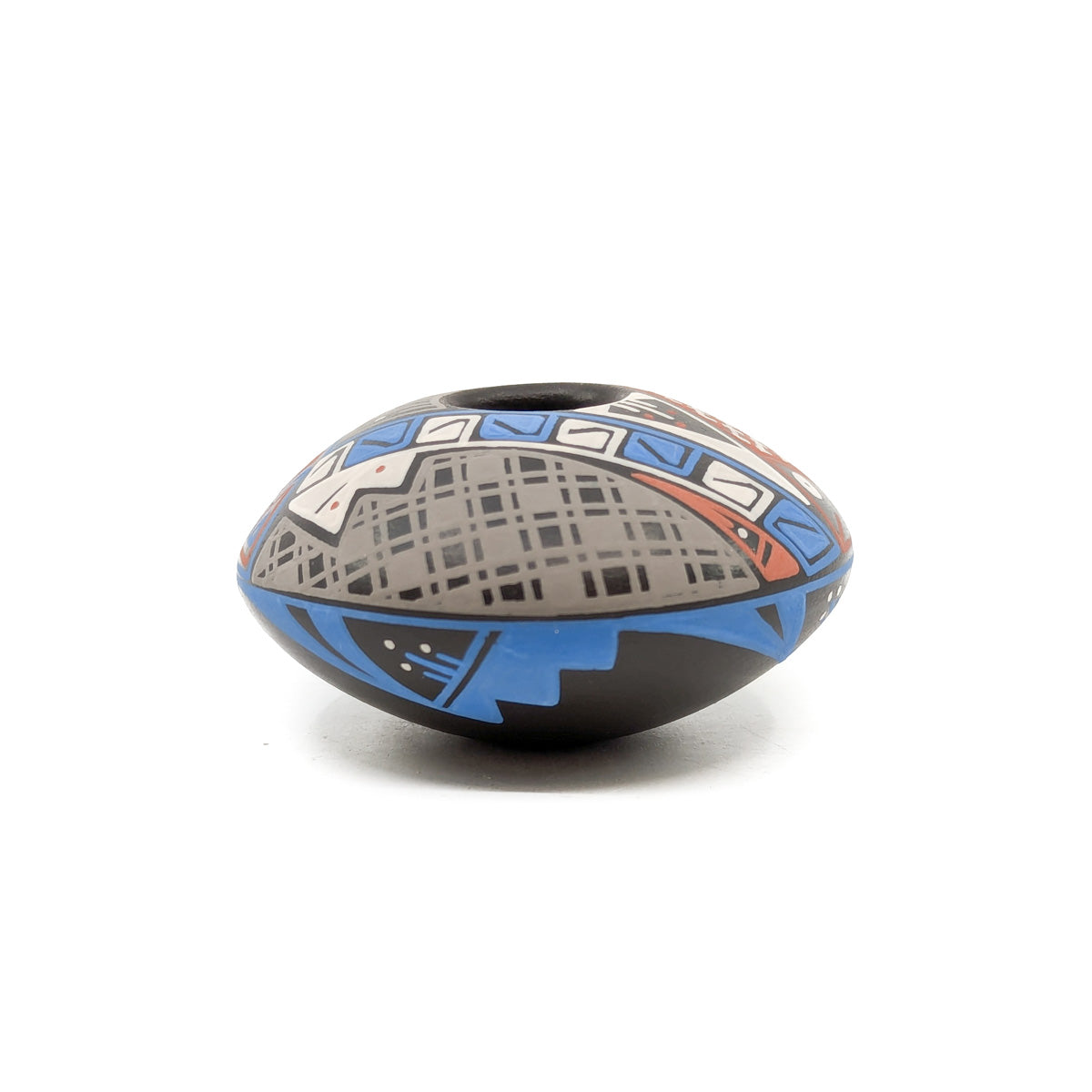 Blue, Red, White and Black Geometric Fish Design Seed Pot
