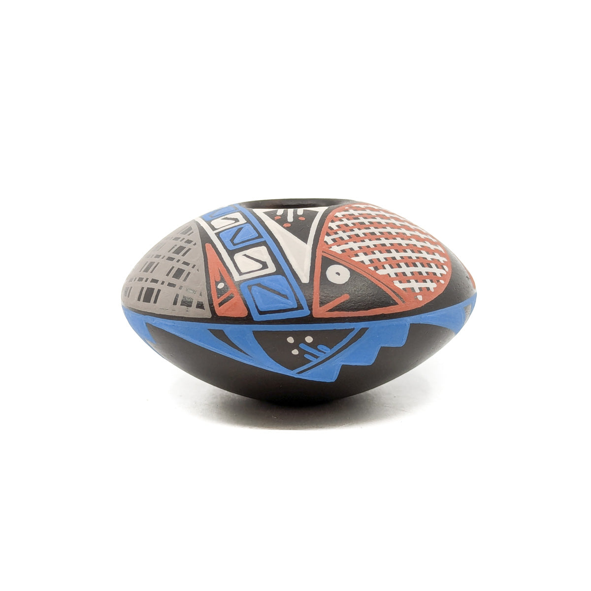 Blue, Red, White and Black Geometric Fish Design Seed Pot