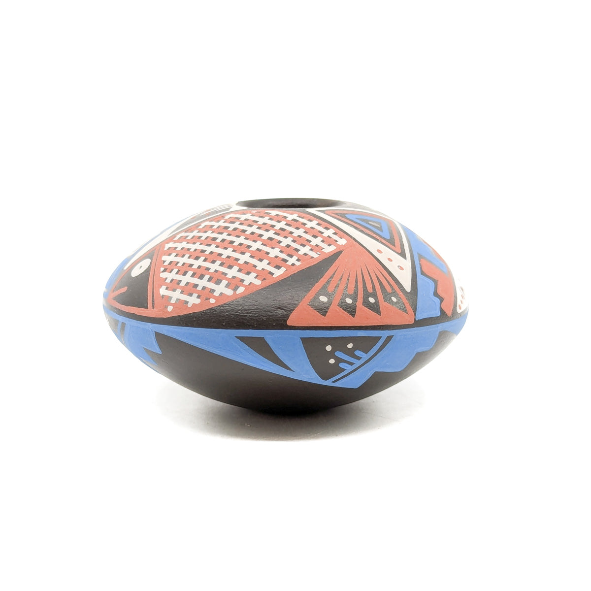 Blue, Red, White and Black Geometric Fish Design Seed Pot