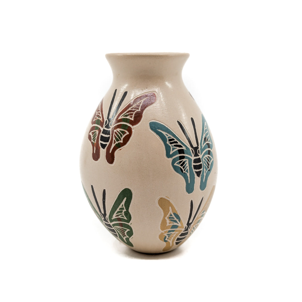 Seed Pot with Multi-colored Butterflies on White Clay