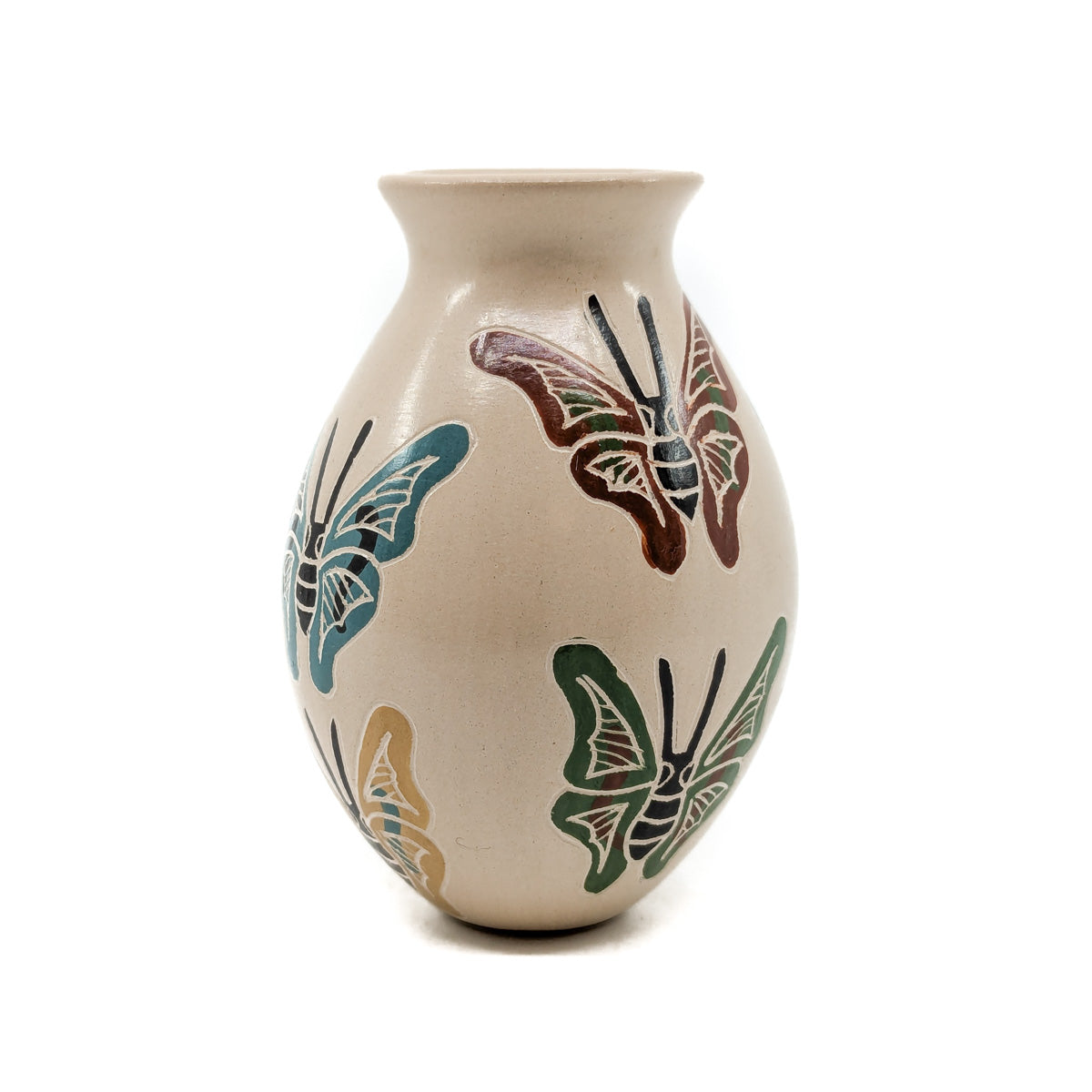 Seed Pot with Multi-colored Butterflies on White Clay
