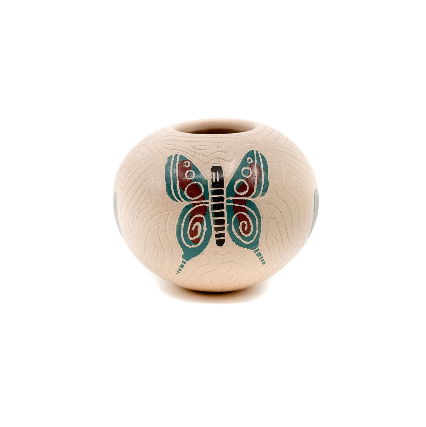 Carved and Painted Butterfly Seed Pot