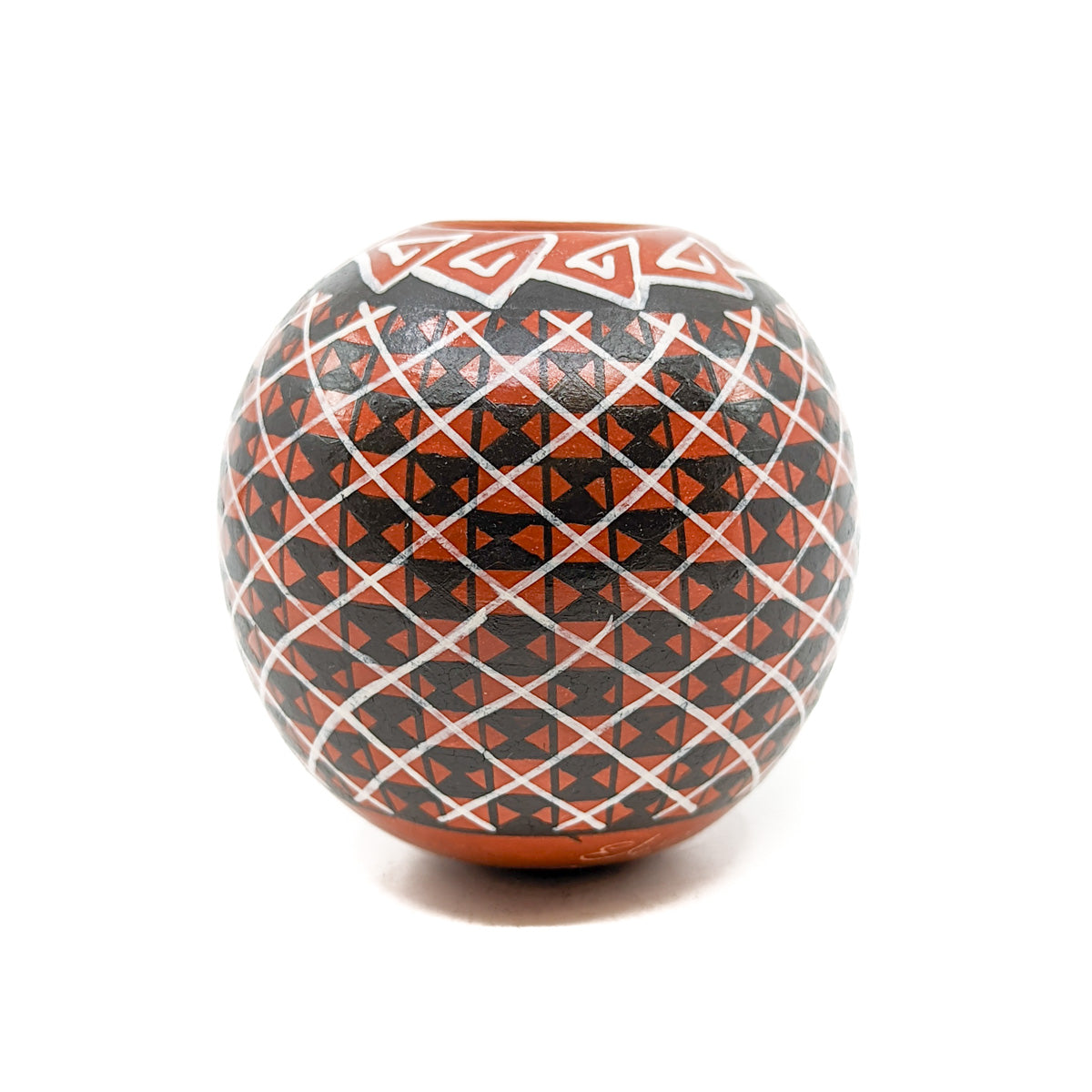 Small Red Seed Pot with Black & White Geometric Design