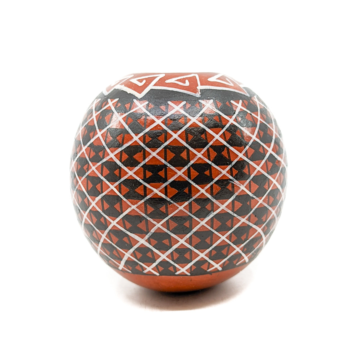 Small Red Seed Pot with Black & White Geometric Design