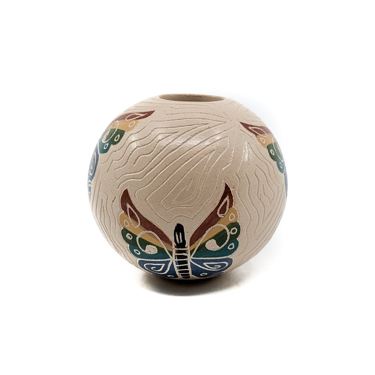 Small Mata Ortiz Seed Pot - Incised Butterfly