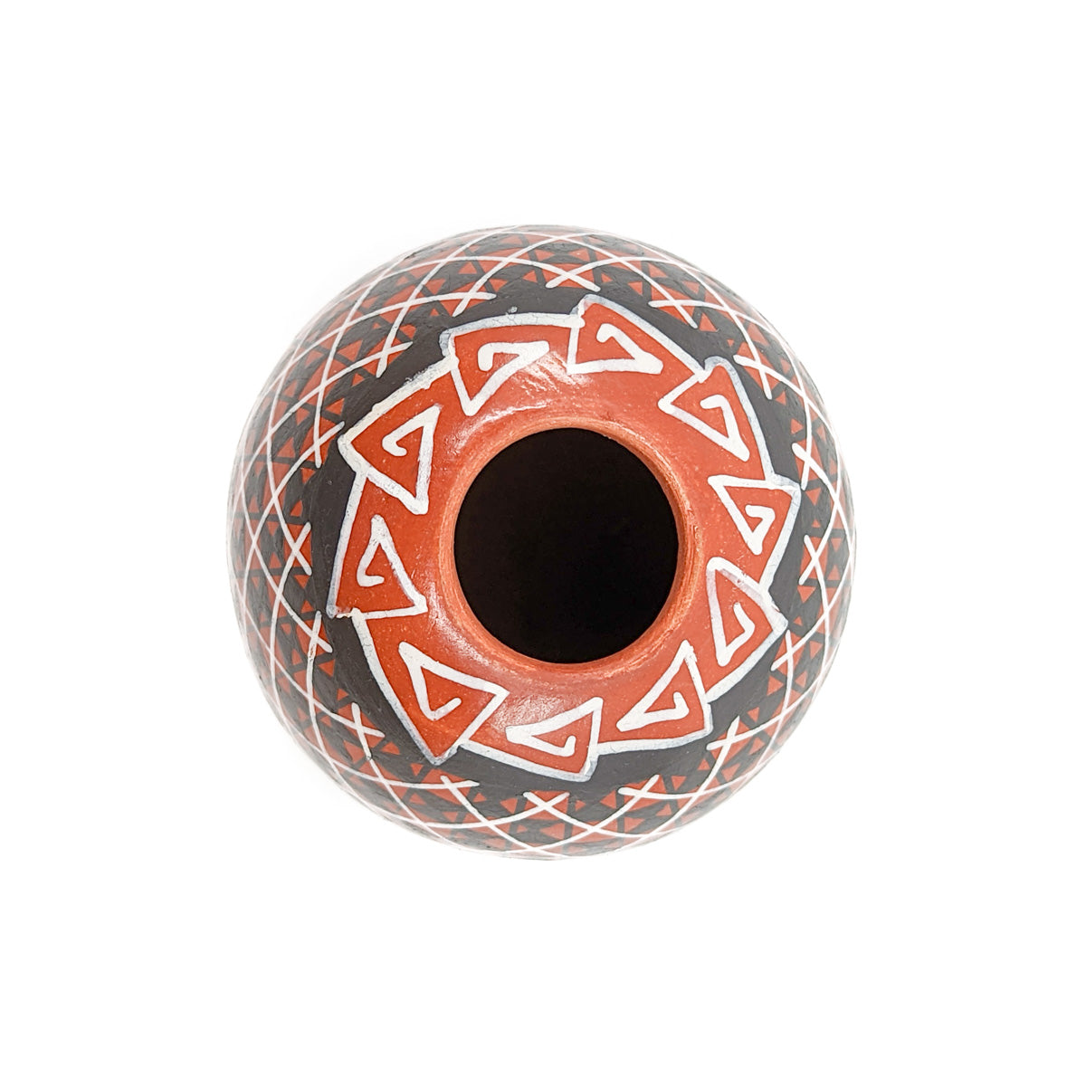 Small Red Seed Pot with Black & White Geometric Design