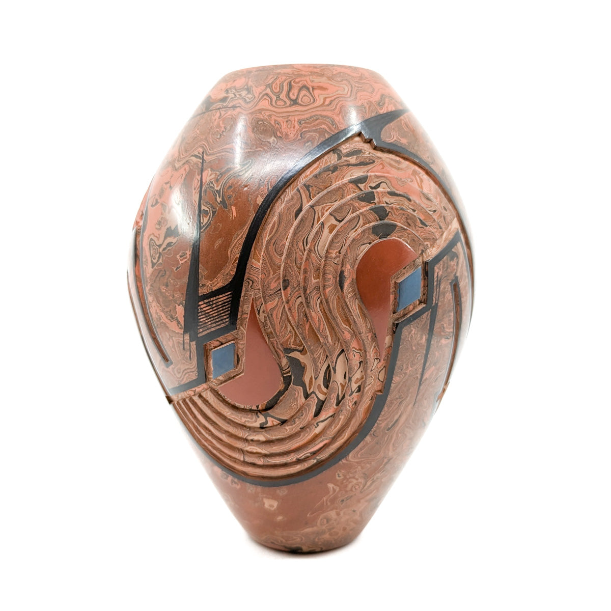 Stunning Large Carved and Painted Mixed Clay Vase