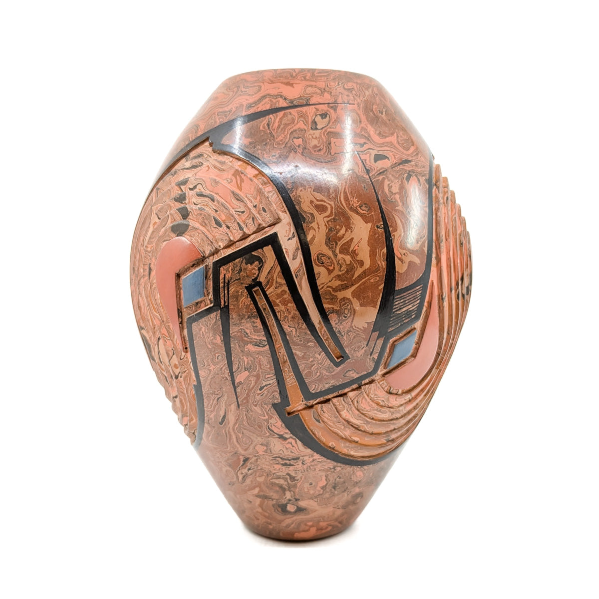 Stunning Large Carved and Painted Mixed Clay Vase