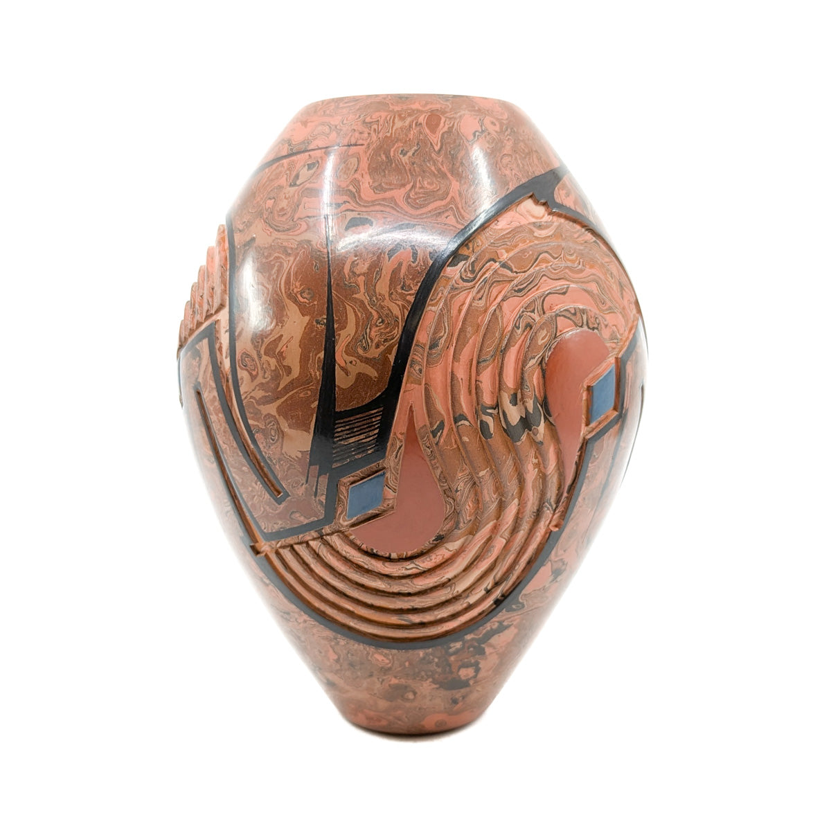 Stunning Large Carved and Painted Mixed Clay Vase