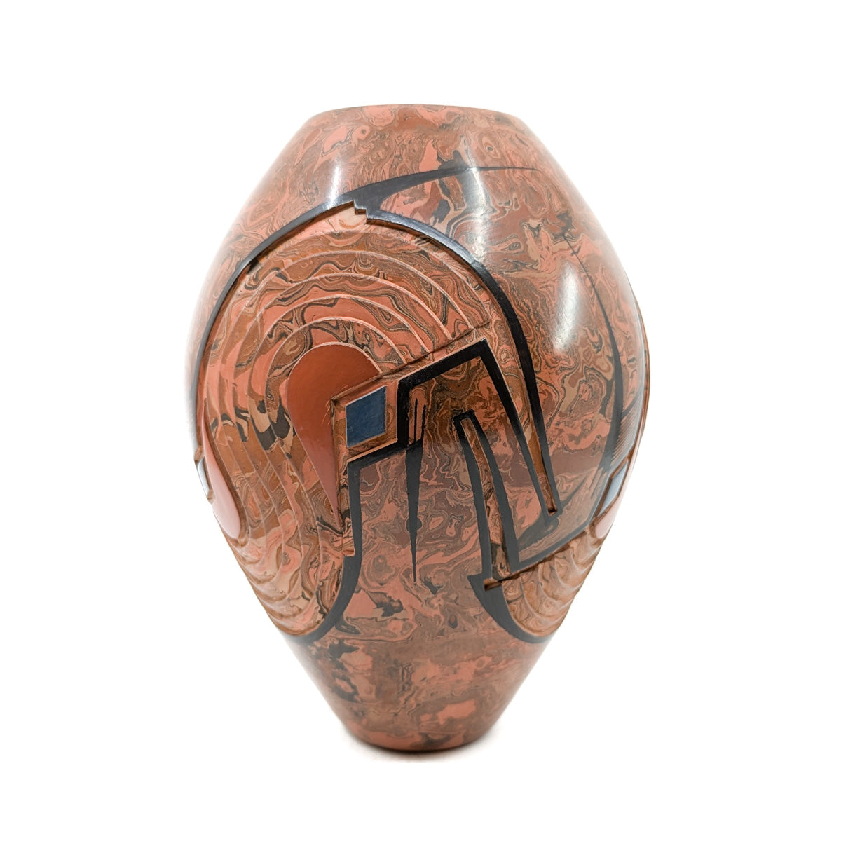 Stunning Large Carved and Painted Mixed Clay Vase