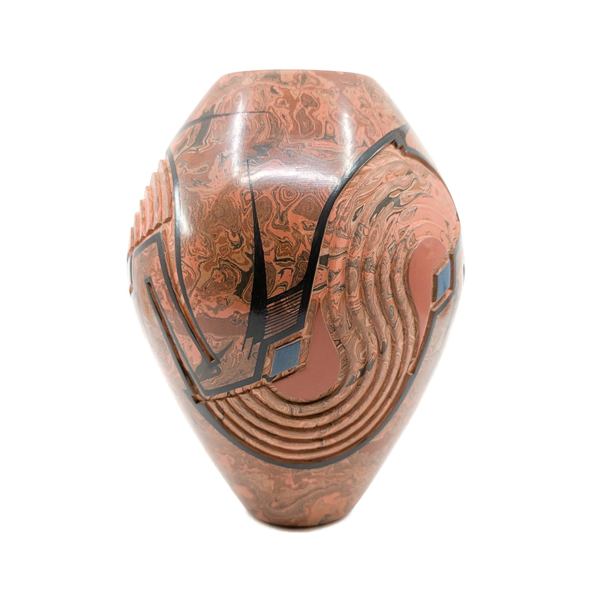 Stunning Large Carved and Painted Mixed Clay Vase