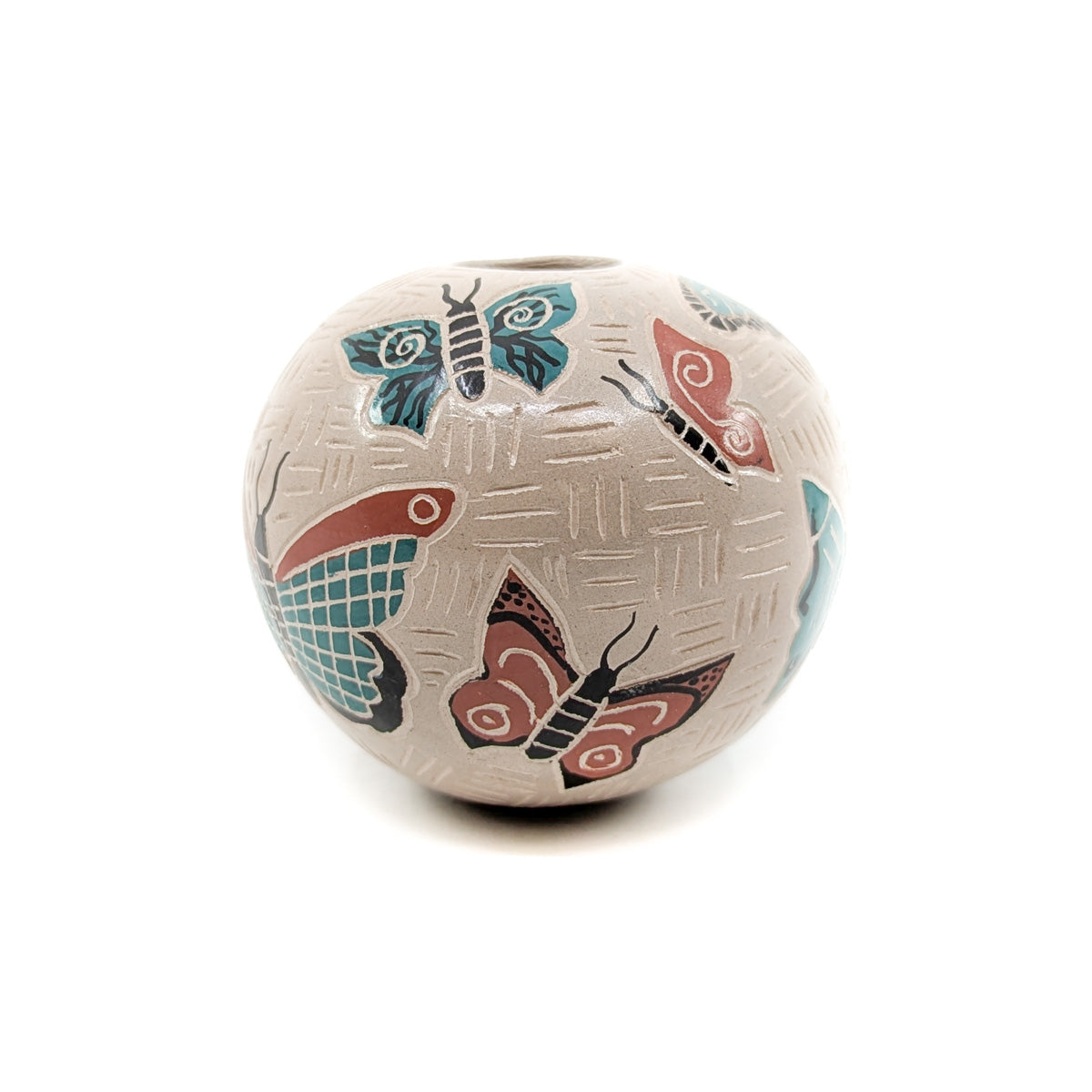 Seed Pot with Teal and Red Butterflies