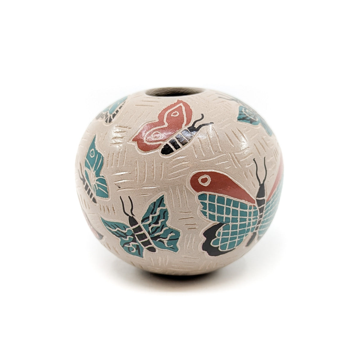 Seed Pot with Teal and Red Butterflies