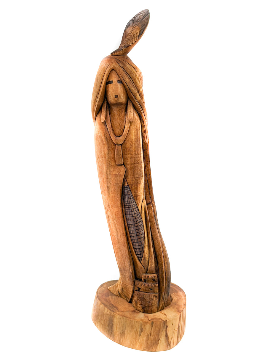 Blue Corn Maiden Sculpture with Pueblo Scene