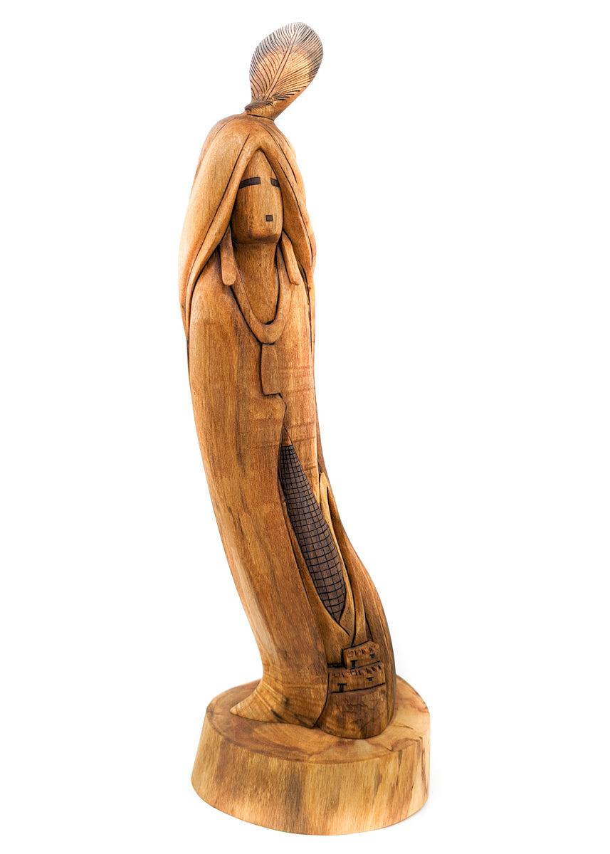 Blue Corn Maiden Sculpture with Pueblo Scene