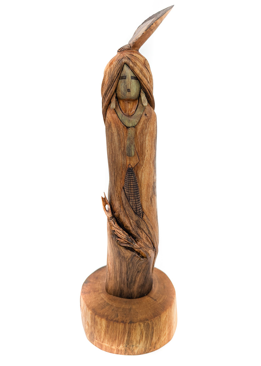 Blue Corn Maiden Sculpture with Hummingbird