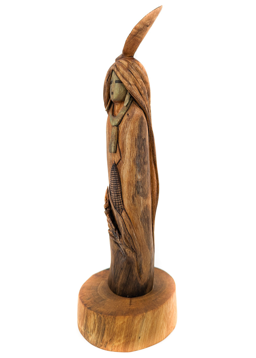 Blue Corn Maiden Sculpture with Hummingbird