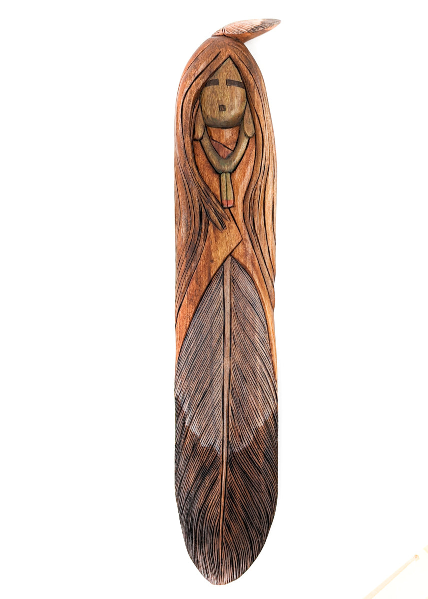 Carved Feather Maiden Sculptural Wall Hanging