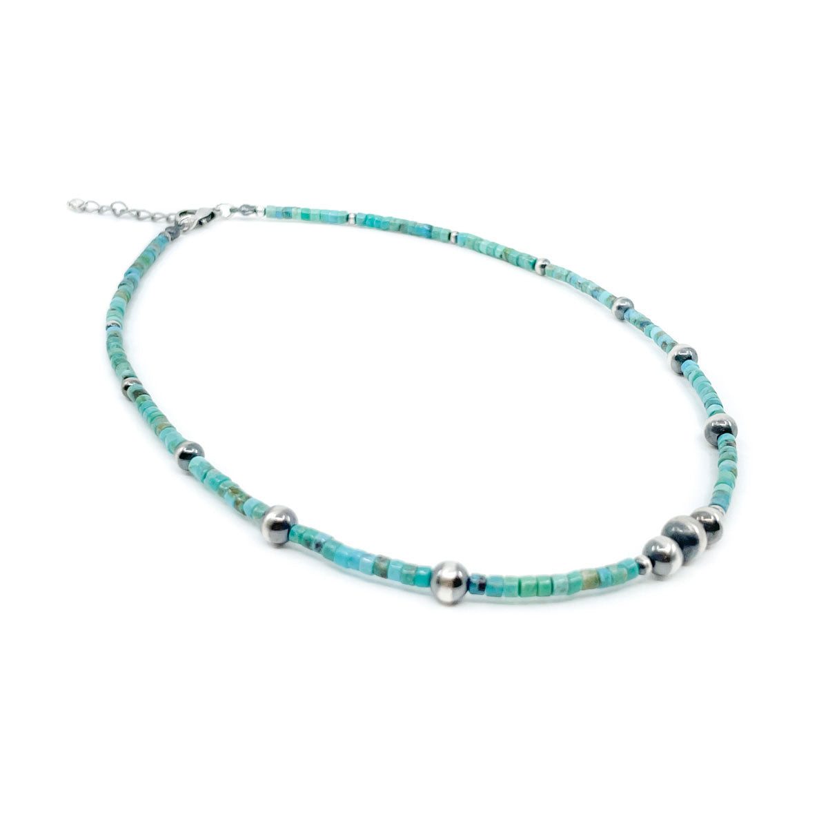 Turquoise Heishi Bead Choker with Silver Beads