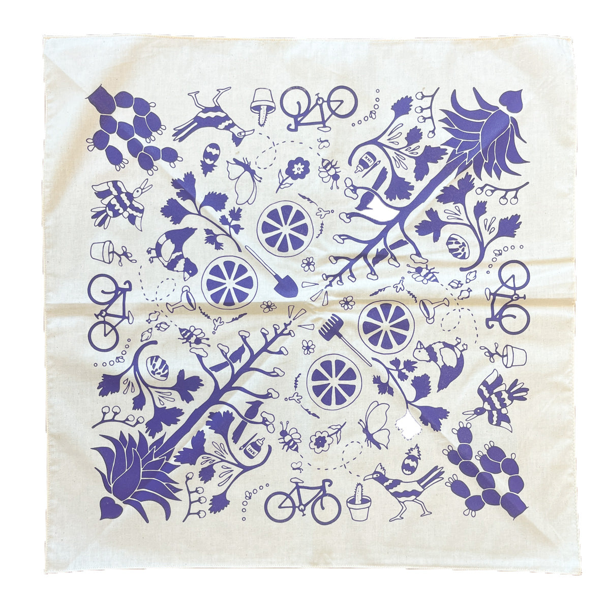 Hand Screen Printed 100% Cotton "AGAVE" Bandana - Deep Purple on Natural