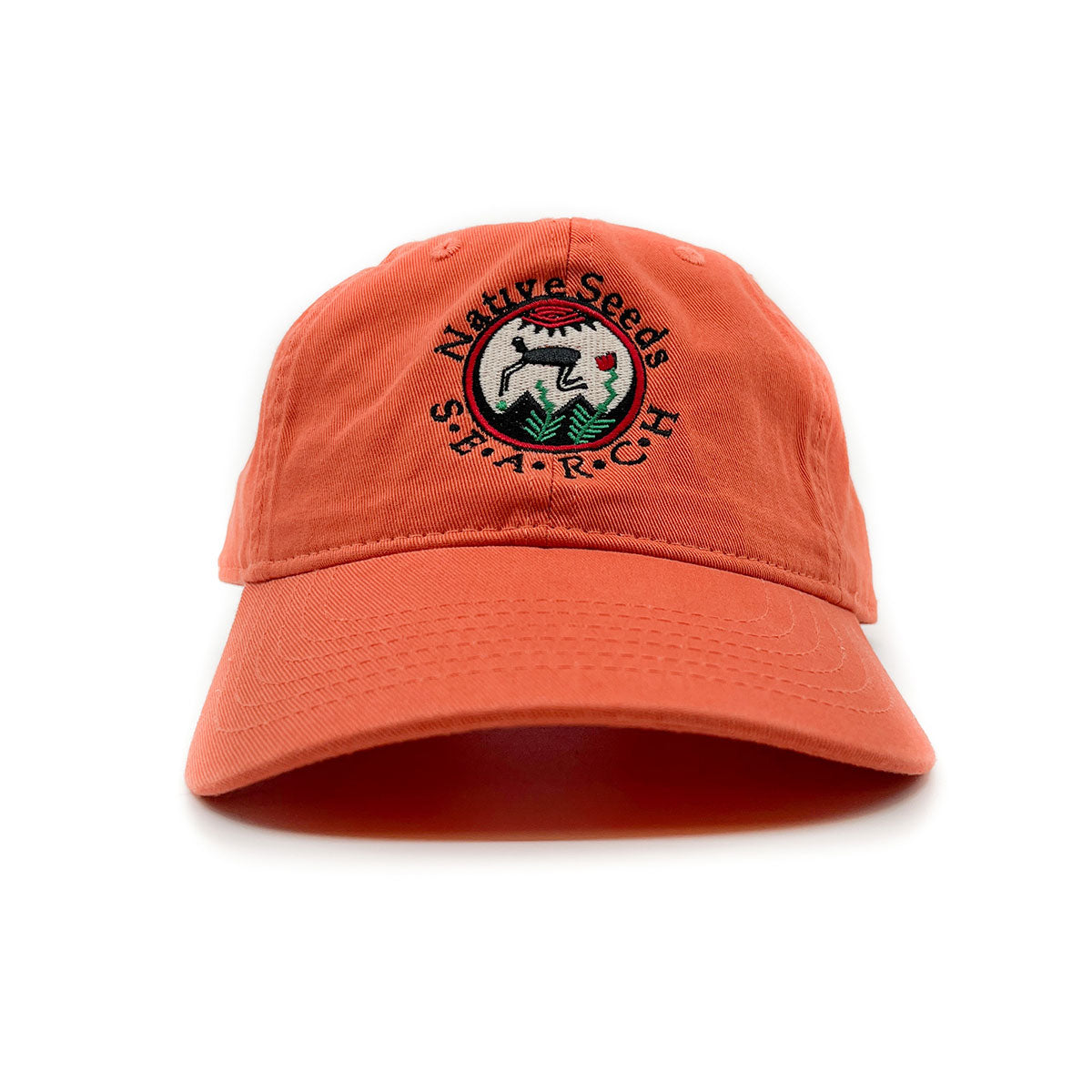  Embroidered Native Seeds/SEARCH logo baseball cap Adjustable slide strap with buckle in back One size fits most 100% organic cotton